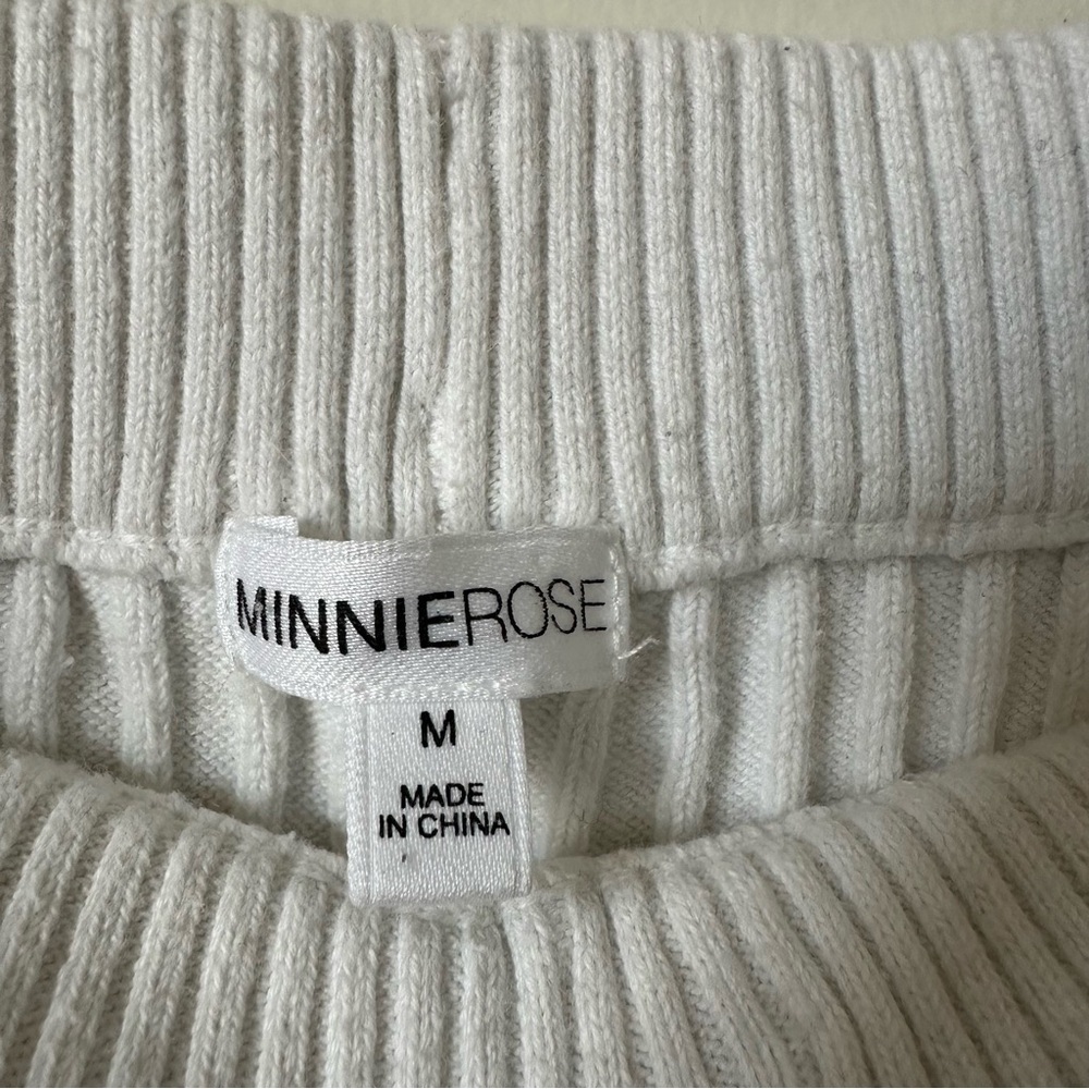 Minnie Rose White Ribbed Knit Shorts Cotton Cashmere Blend Size M - Picture 4 of 5